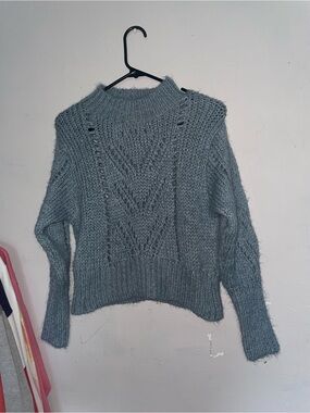 Zara Blue-Grey Chunky Cable Turtleneck Sweater